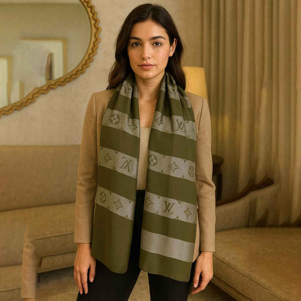 Louis Vuitton Designer Beige Cotton Silk Stole-2