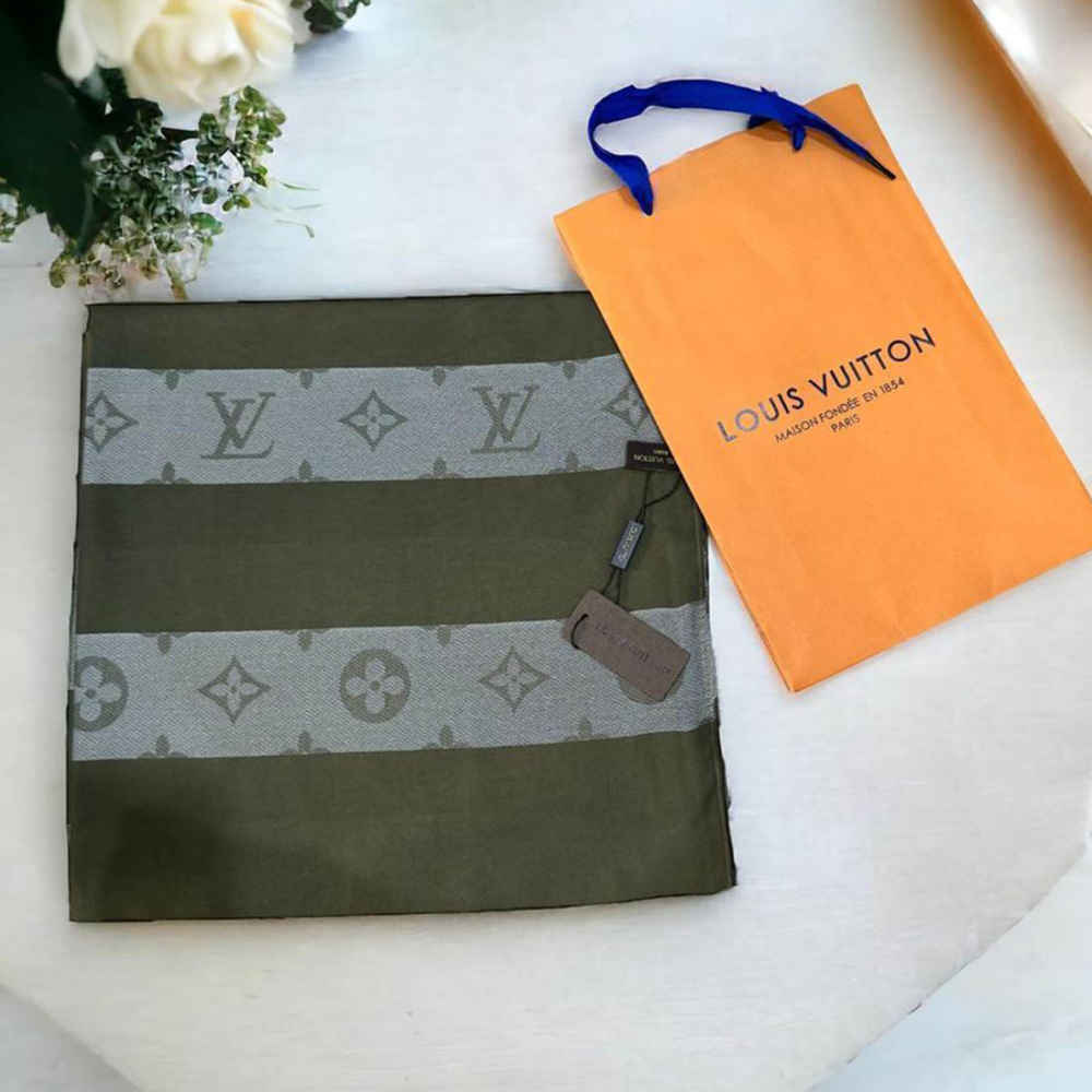 Louis Vuitton Designer Beige Cotton Silk Stole-3