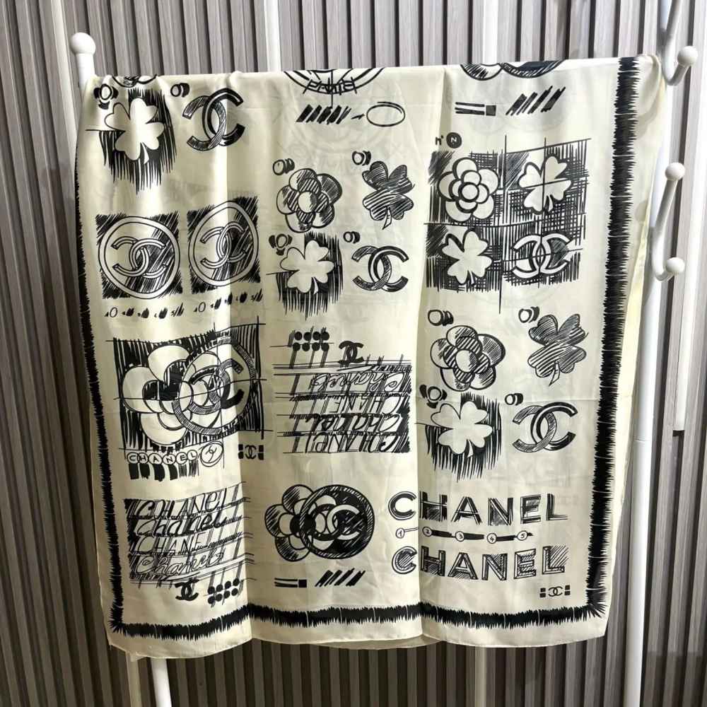 Chanel Designer White Silk Stole-4