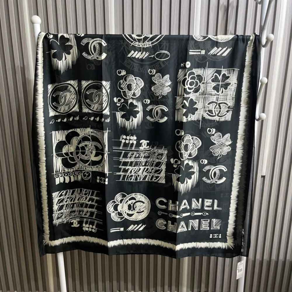 Chanel Designer Black Silk Stole-thumb-1