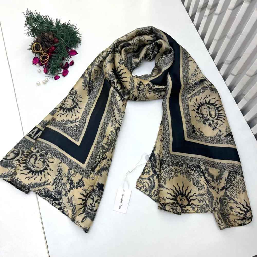 Dior Premium Quality Black & Cream Silk Stole-thumb-0