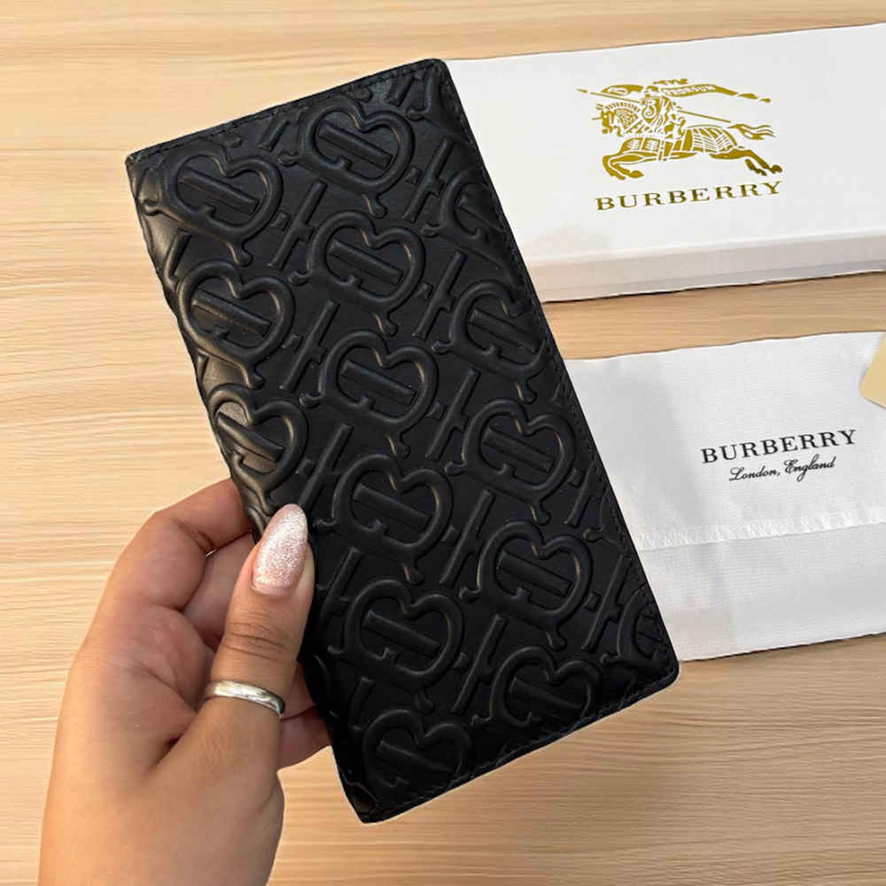 Burberry Black Leather Bifold Long Wallet-thumb-3