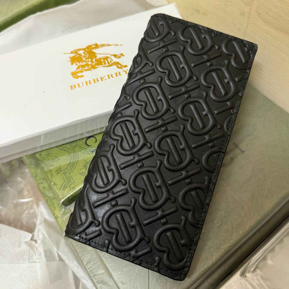 Burberry Black Leather Bifold Long Wallet-thumb-4