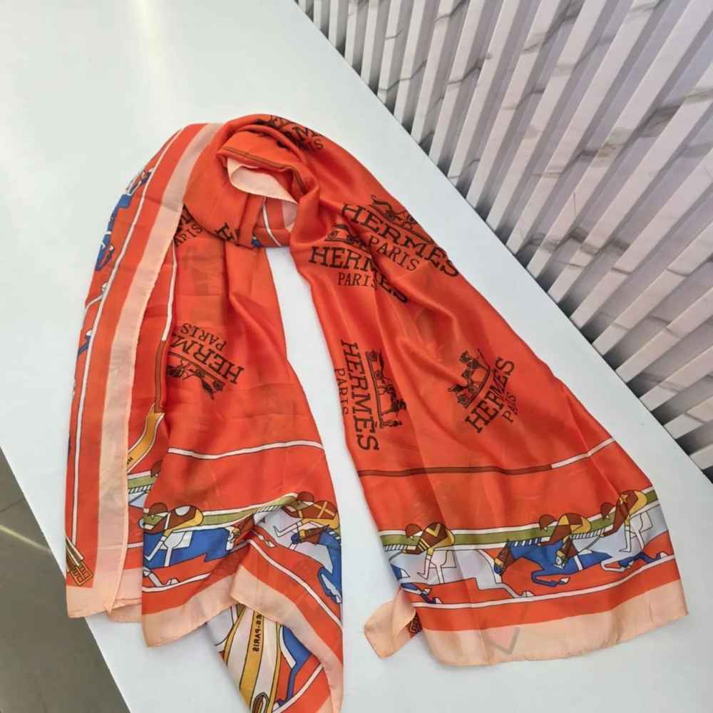 Hermes Premium Quality Orange Silk Stole-thumb-0