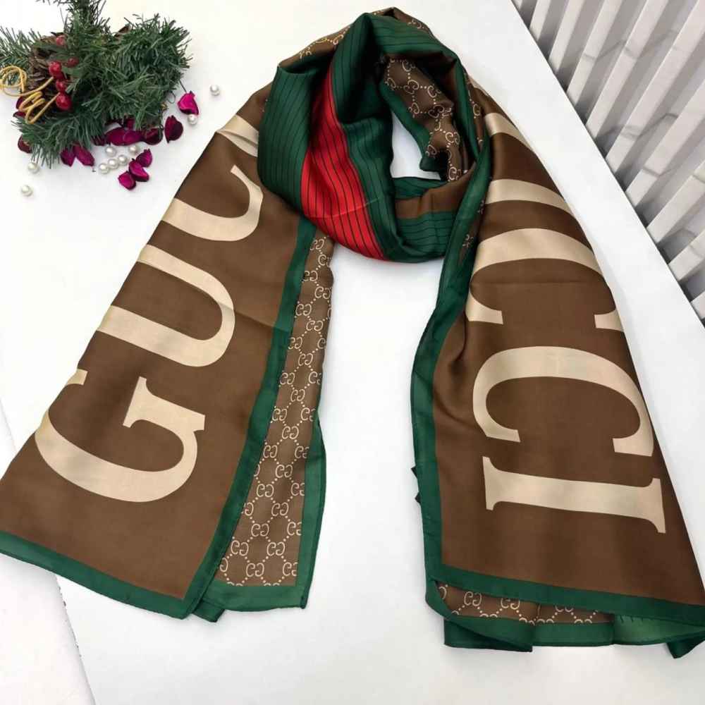 Gucci Designer Brown Silk Stole-thumb-0