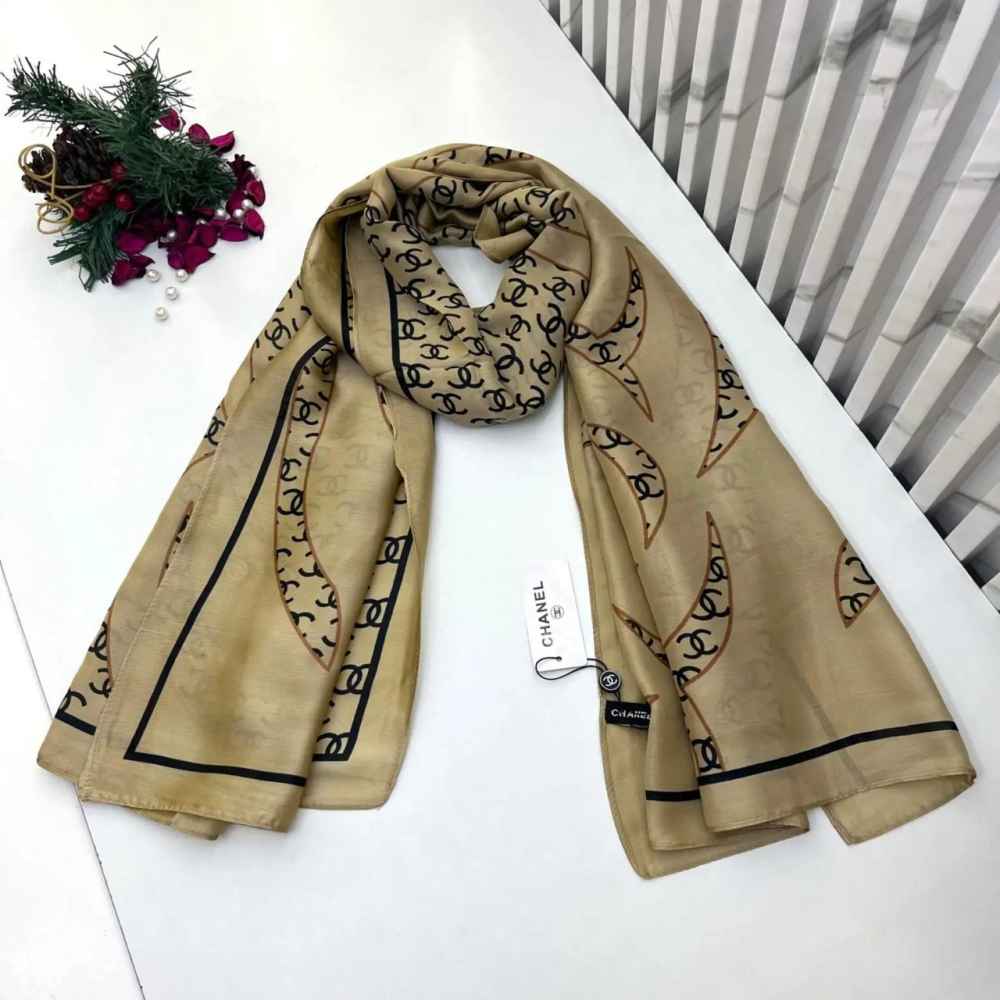 Chanel Premium Quality Cream Silk Stole-thumb-0