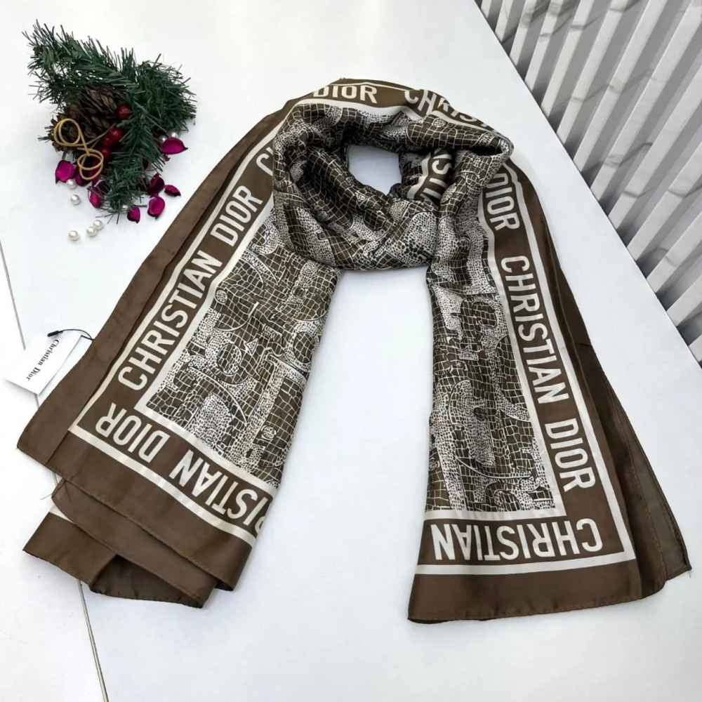 Dior Premium Quality Dark Brown Silk Stole-thumb-0