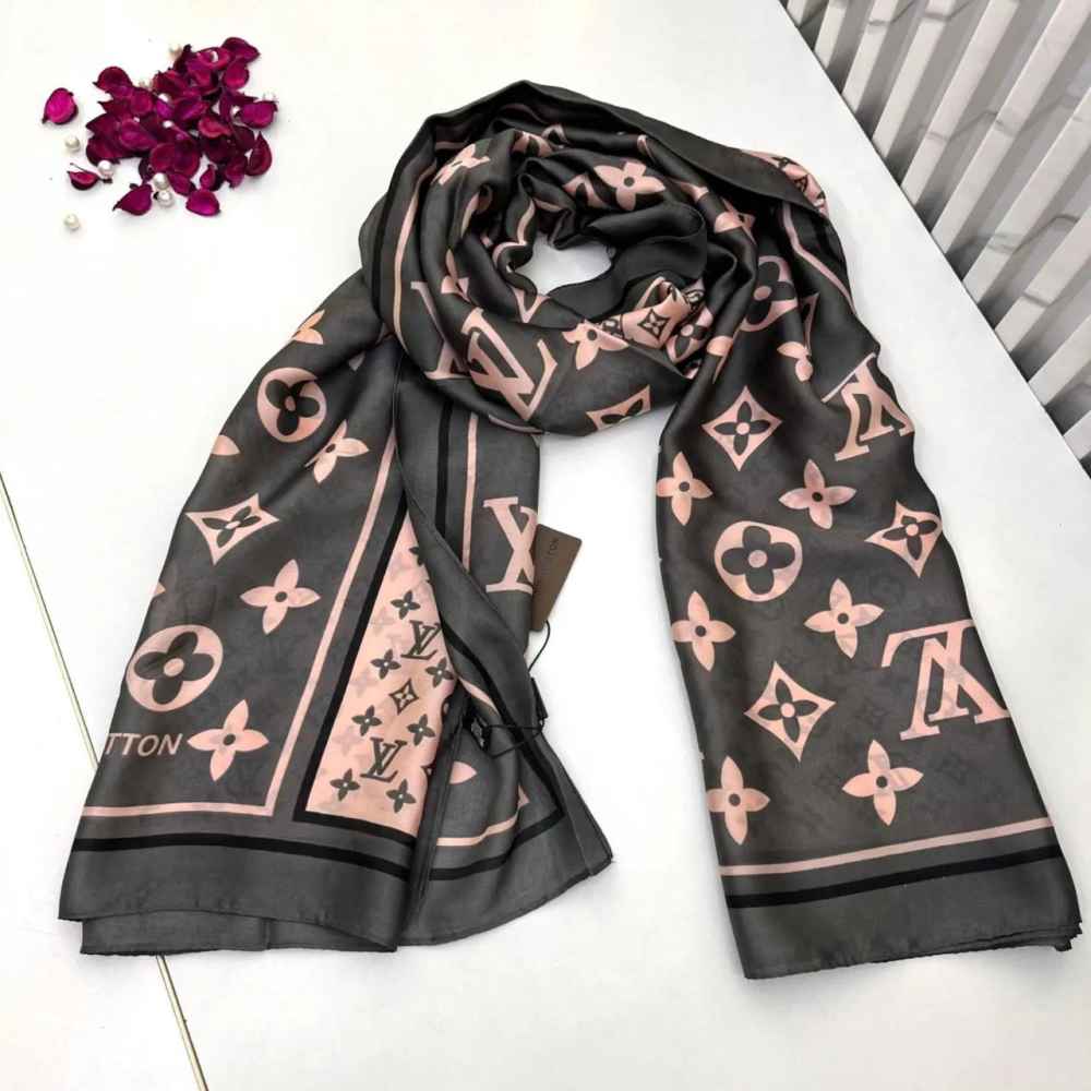 Louis Vuitton Premium Quality Black & Cream Silk Stole-thumb-0