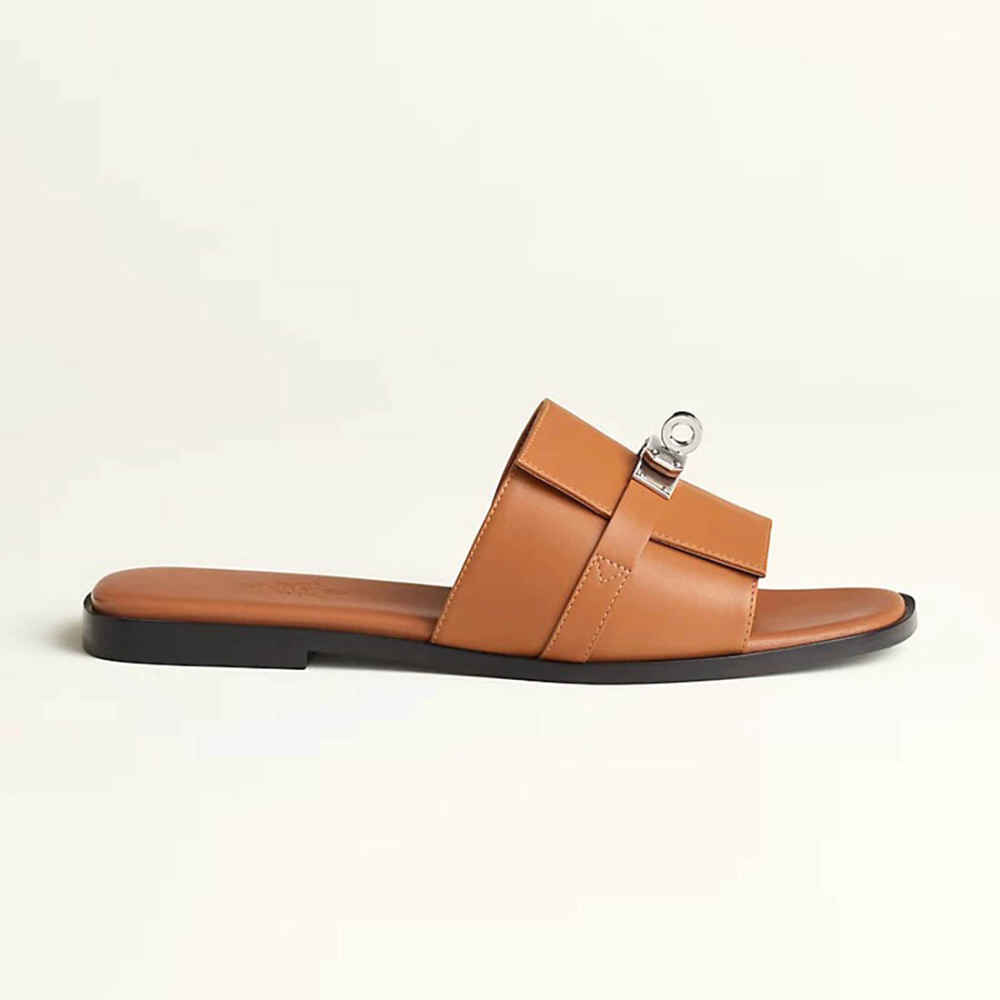 Hermes Giulia Brown Slide Sandal-thumb-0