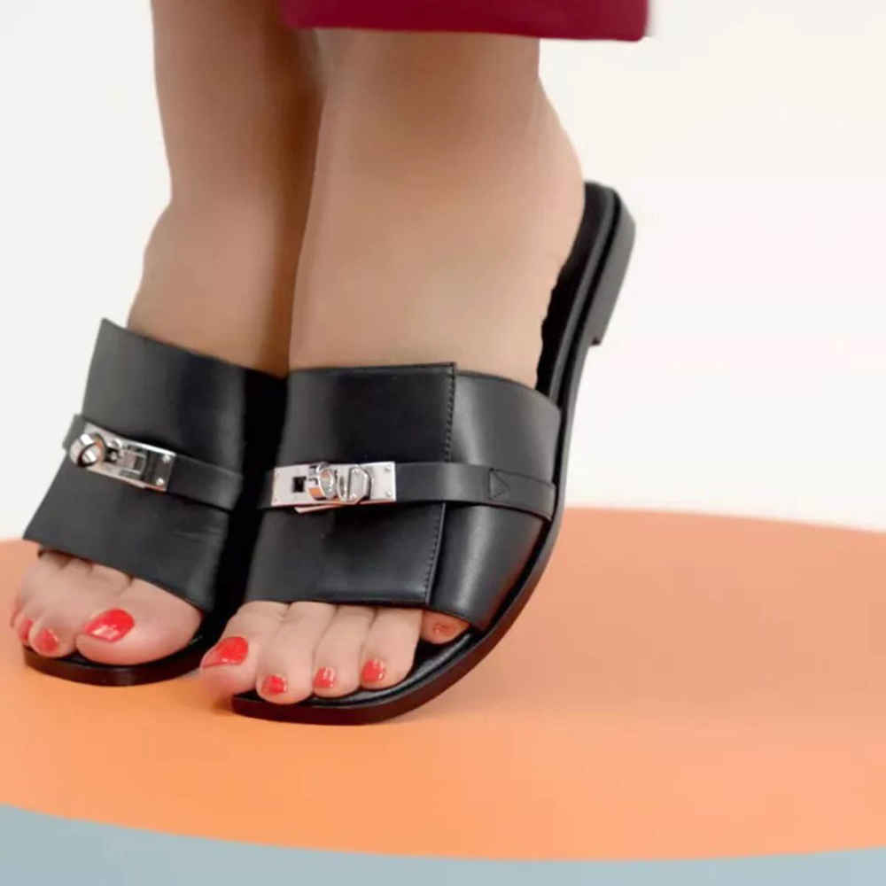 Hermes Giulia Black Slide Sandal-4