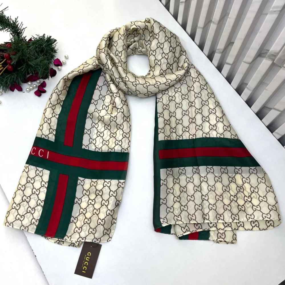 Gucci Designer Cream Silk Stole-thumb-0
