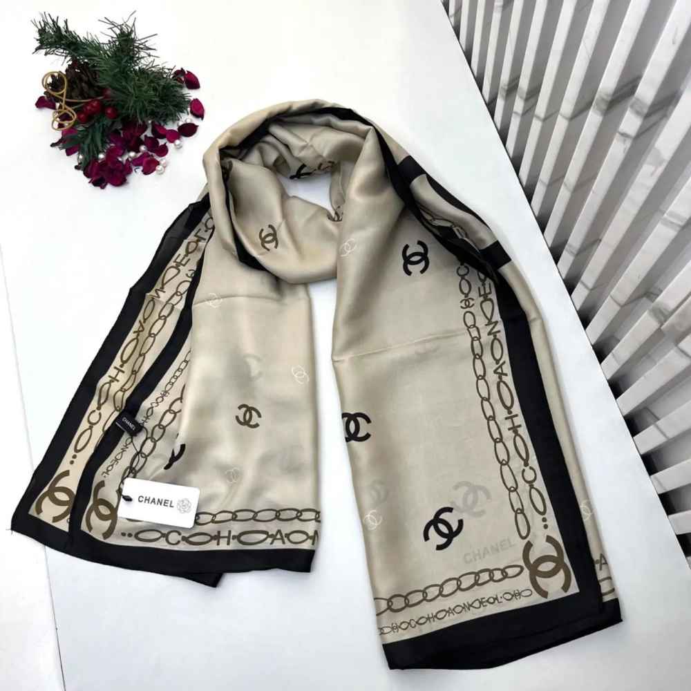 Chanel Premium Quality Light Grey Silk Stole-thumb-0