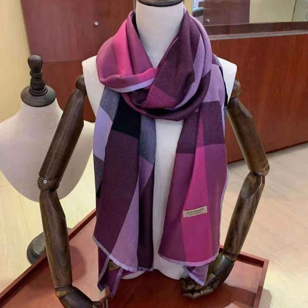 Burberry Pink & Purple Check Cashmere Scarf-2