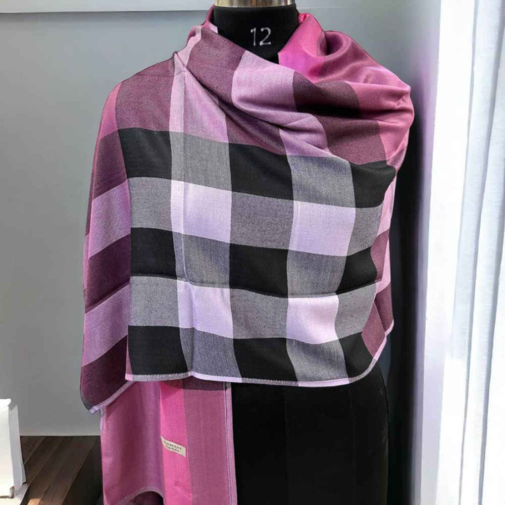Burberry Pink & Purple Check Cashmere Scarf-3