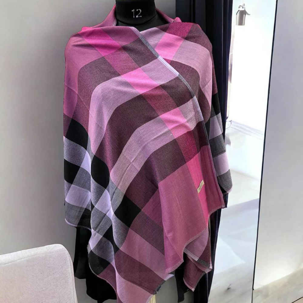 Burberry Pink & Purple Check Cashmere Scarf-5