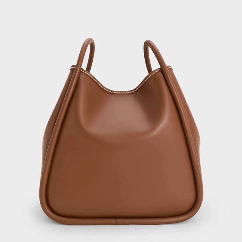 Charles & Keith Lyla Tubular Small Brown Tote Bag-1