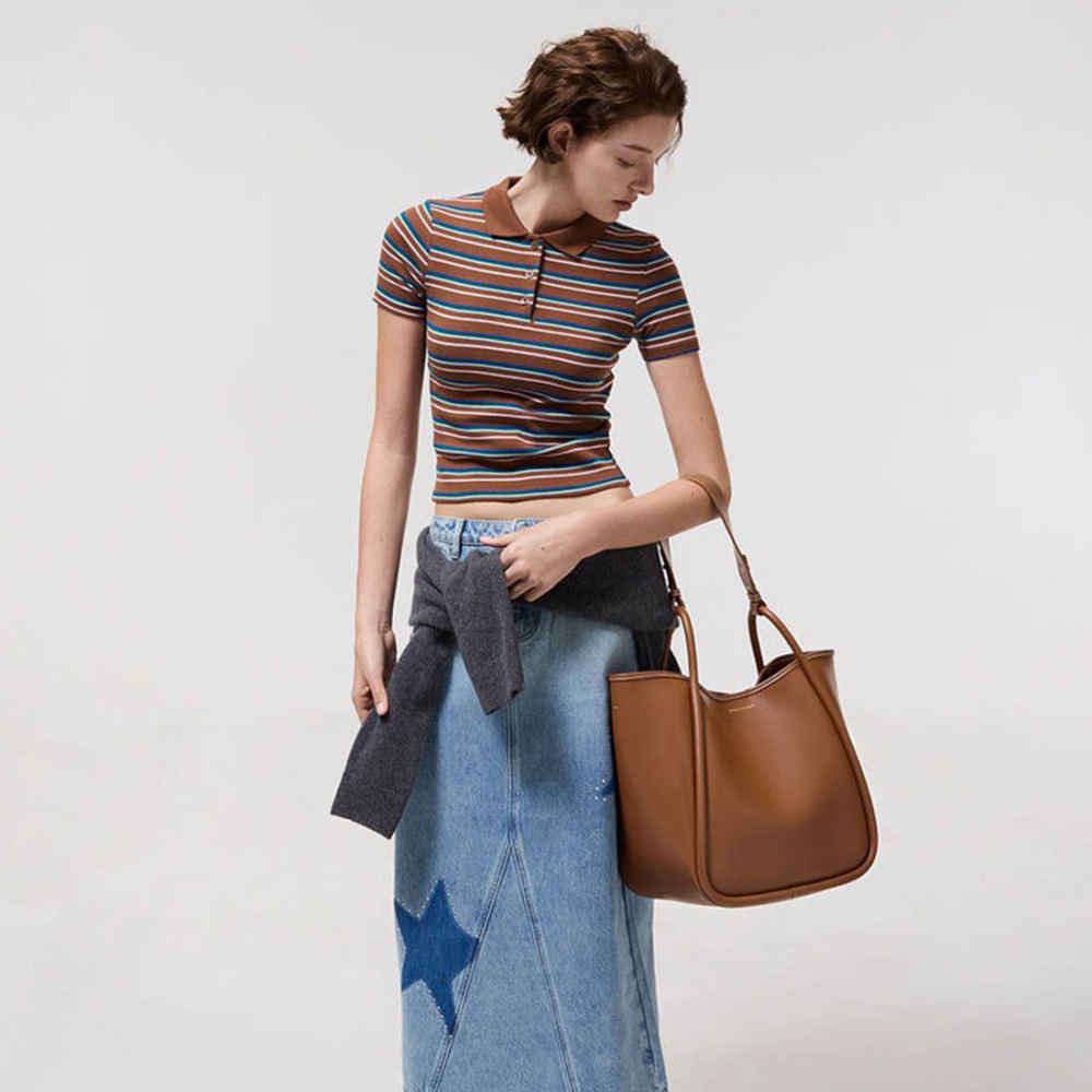 Charles & Keith Lyla Tubular Small Brown Tote Bag-5