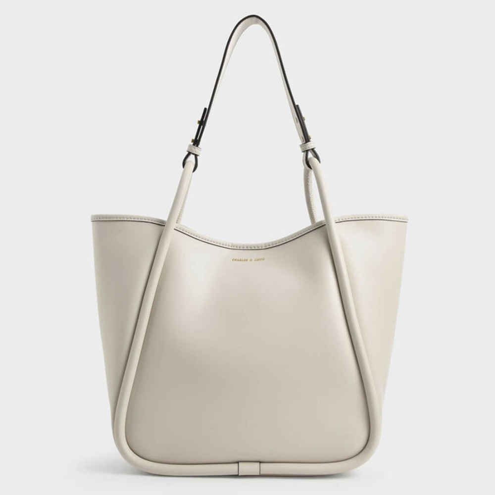 Charles & Keith Lyla Tubular Small Cream Tote Bag-thumb-0