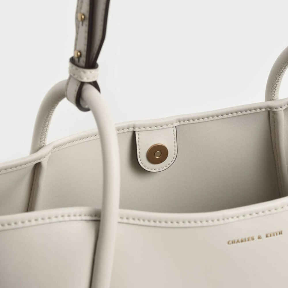 Charles & Keith Lyla Tubular Small Cream Tote Bag-thumb-3