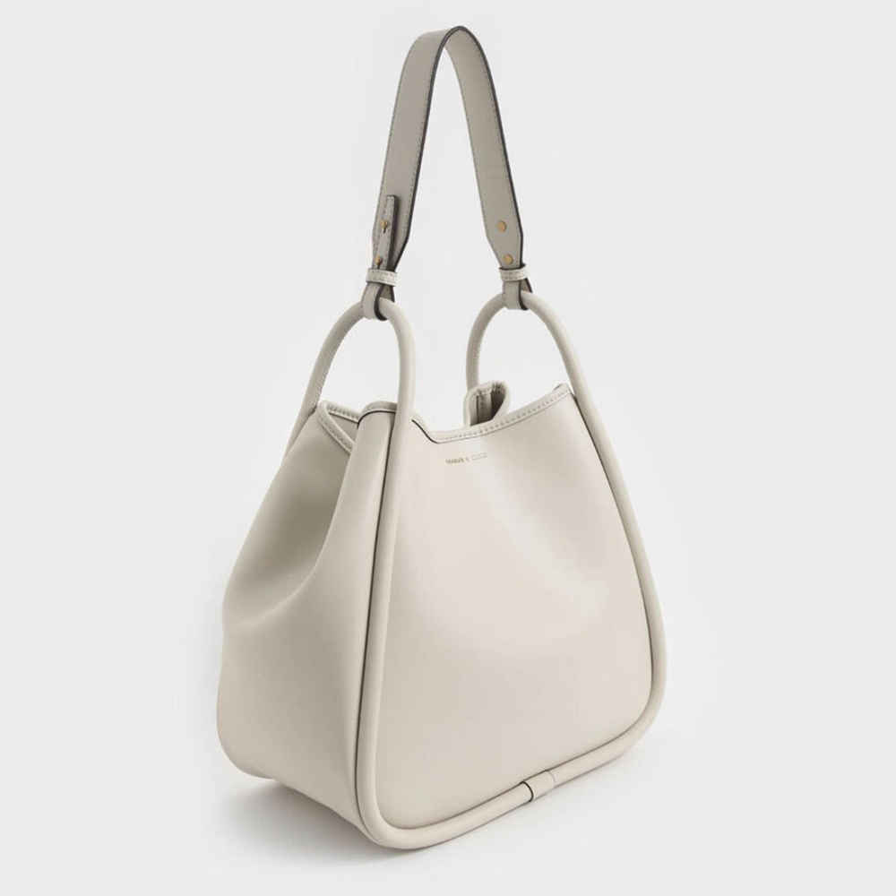 Charles & Keith Lyla Tubular Small Cream Tote Bag-thumb-1