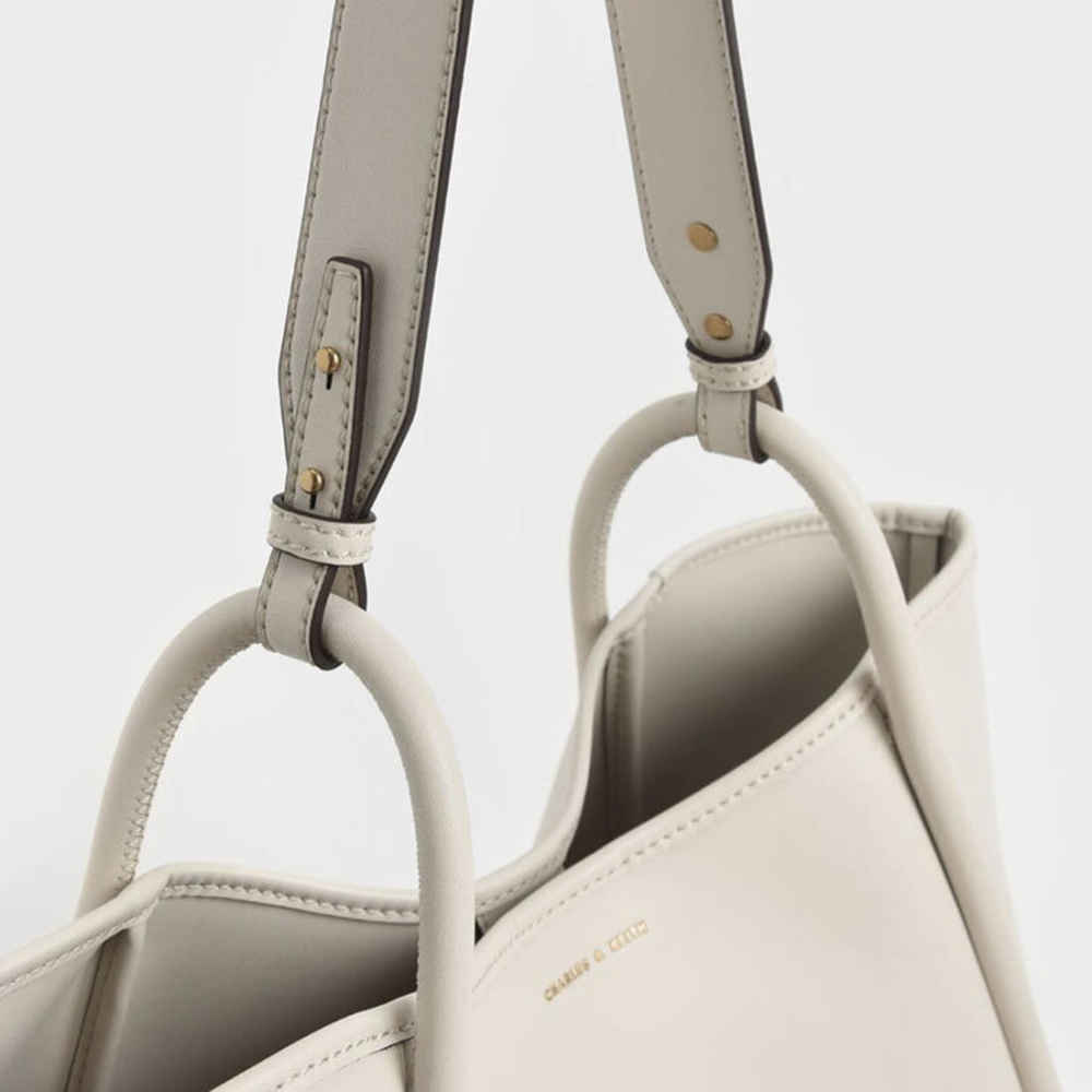 Charles & Keith Lyla Tubular Small Cream Tote Bag-thumb-2