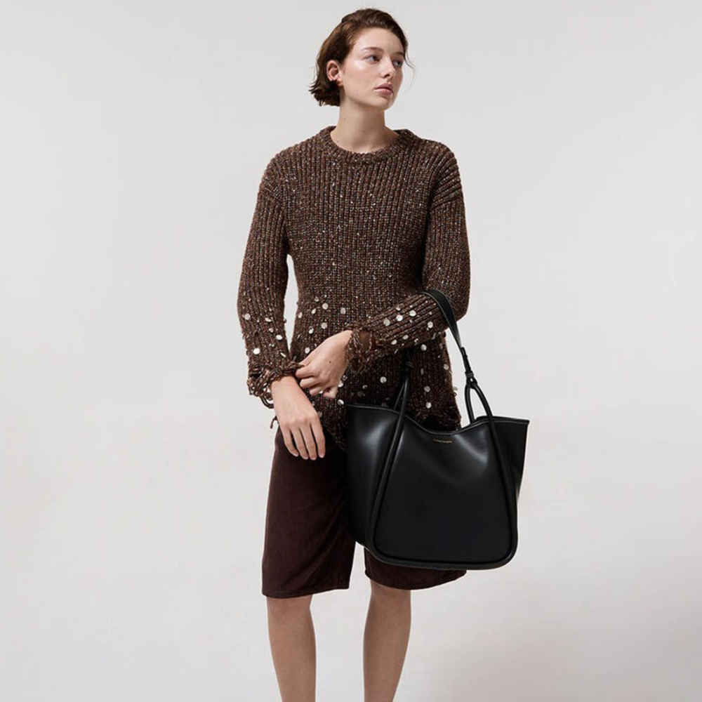 Charles & Keith Lyla Tubular Small Black Tote Bag-4