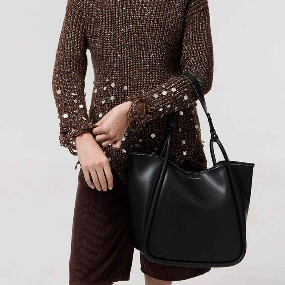 Charles & Keith Lyla Tubular Small Black Tote Bag-1