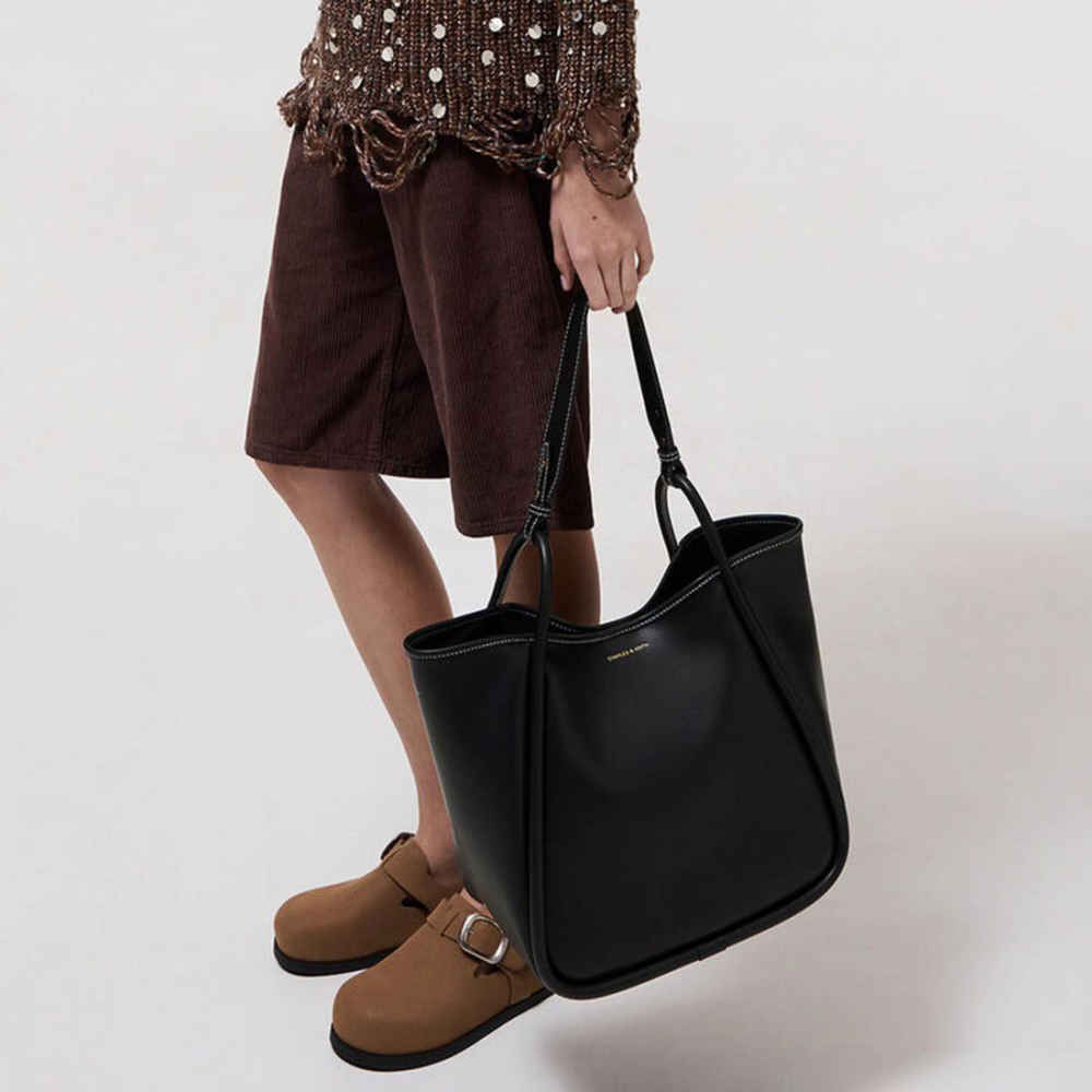 Charles & Keith Lyla Tubular Small Black Tote Bag-3