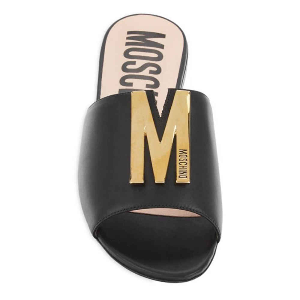 Moschino logo Black Premium Leather Flat Sandals-thumb-6