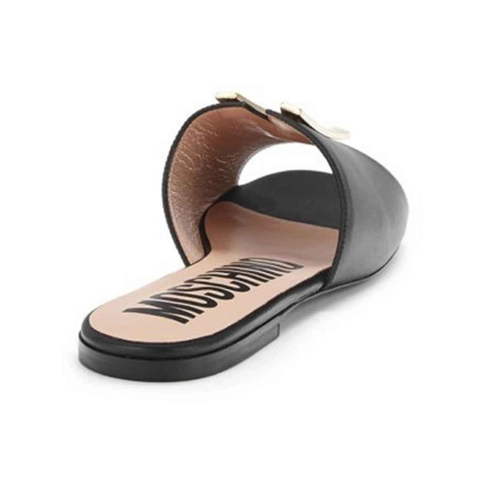 Moschino logo Black Premium Leather Flat Sandals-thumb-7
