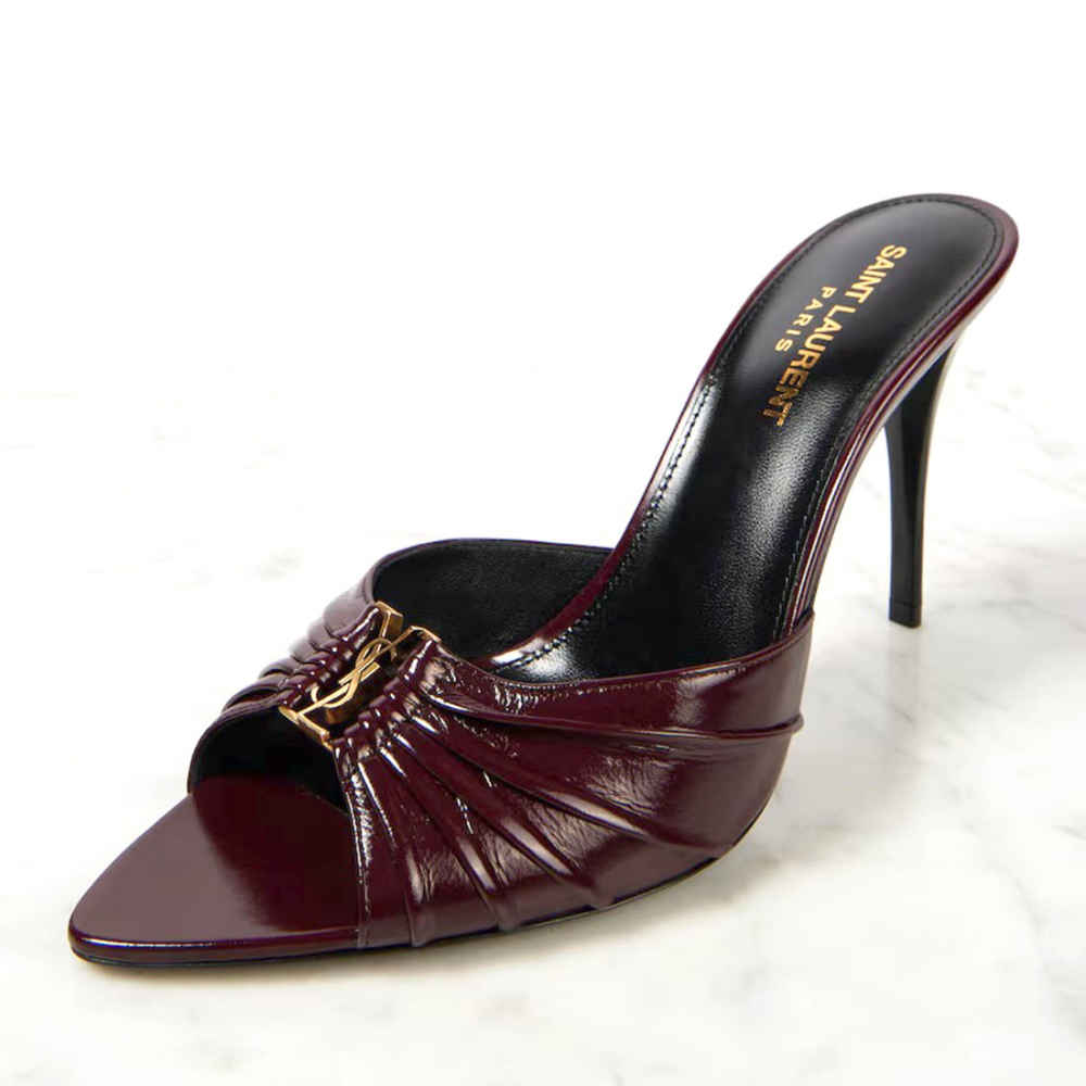 Saint Laurent Wine Patent Leather Babylone Mules-2