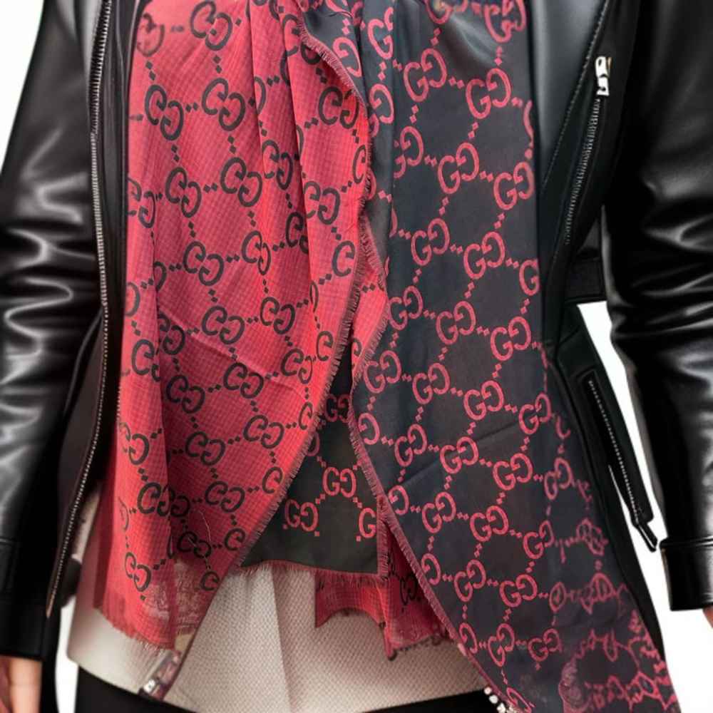 Gucci GG Monogram Logo Red Silk Stole-thumb-0