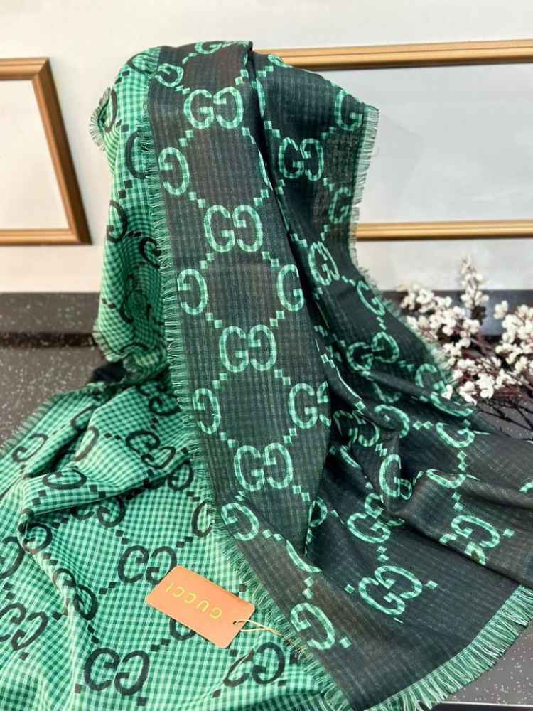 Gucci GG Monogram Logo Green Silk Stole-thumb-1