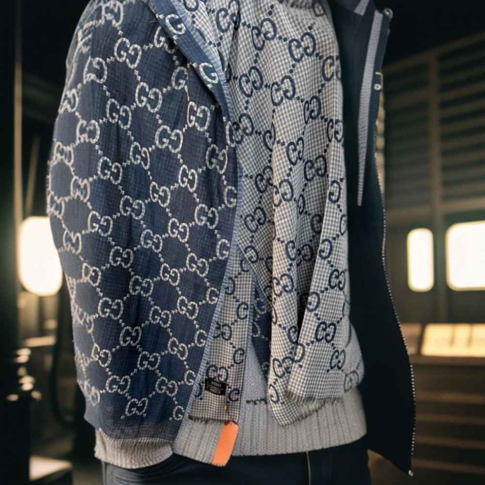 Gucci GG Monogram Logo Blue Silk Stole-1