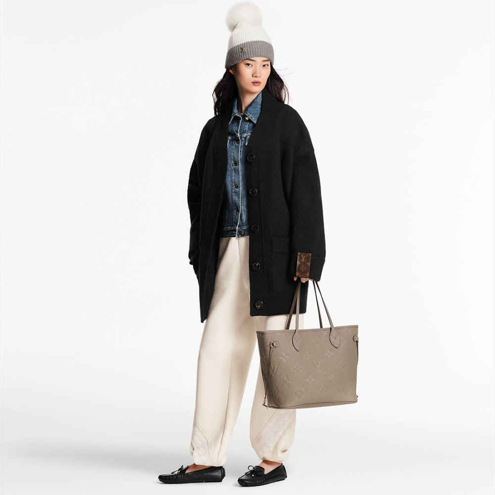 Louis Vuitton Solid Shades Embossed Neverfull Beige Tote Bag-8