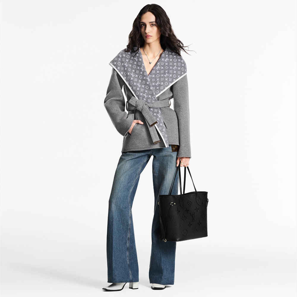 Louis Vuitton Solid Shades Embossed Neverfull Black Tote Bag-7