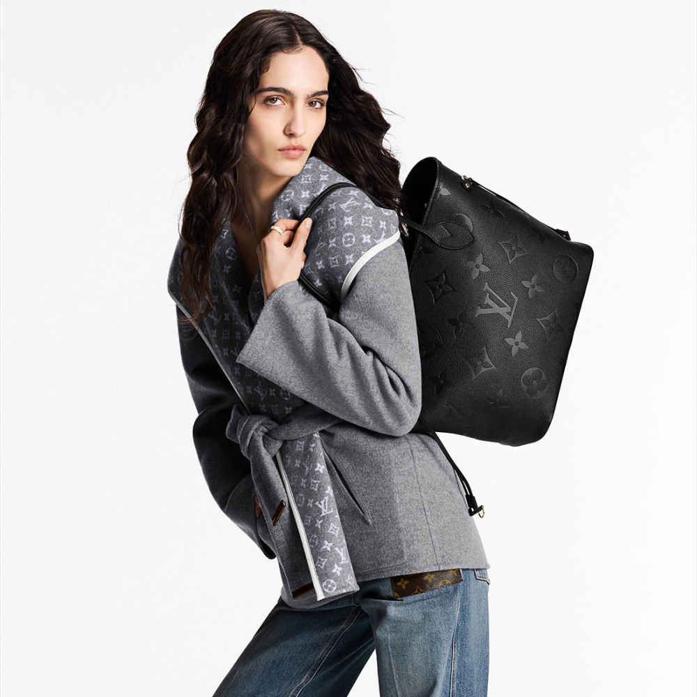 Louis Vuitton Solid Shades Embossed Neverfull Black Tote Bag-6