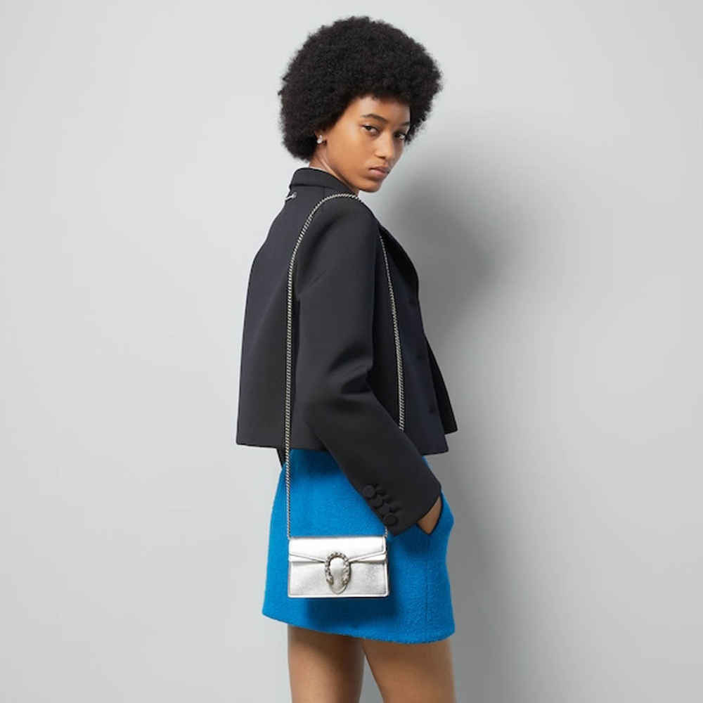 Gucci Crystal Dragon Silver Leather Crossbody Bag-3