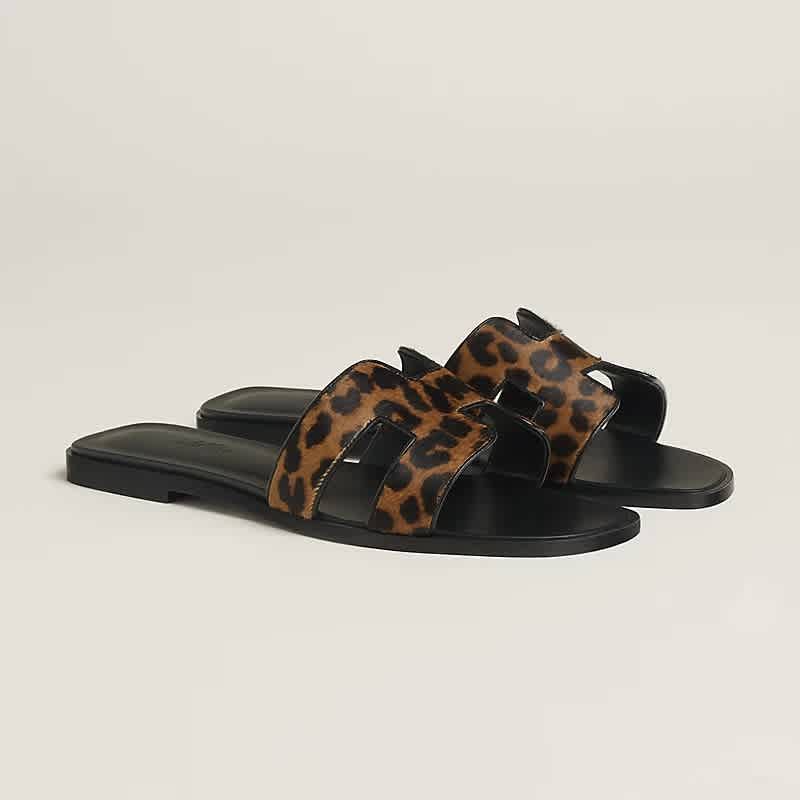 Hermes Oran Black Flat Sandals-thumb-1