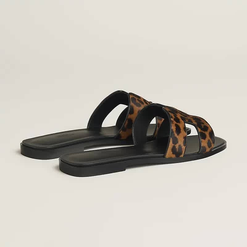 Hermes Oran Black Flat Sandals-thumb-2