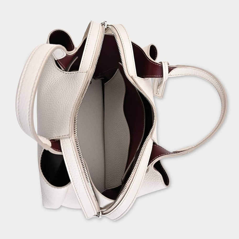 Tod's Boston White Leather Tote Bag-2