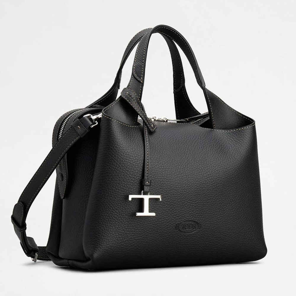TOD'S Boston Black Leather Tote Bag-1