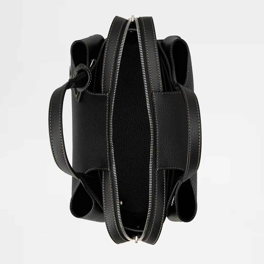 TOD'S Boston Black Leather Tote Bag-2