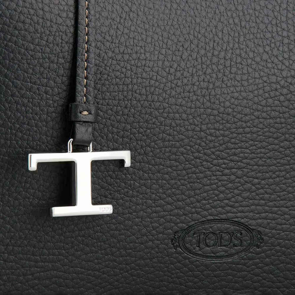 TOD'S Boston Black Leather Tote Bag-4