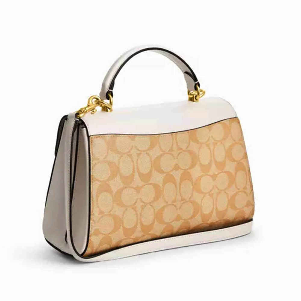 Coach Eliza Top Handle White & Beige Premium Handbag-thumb-1