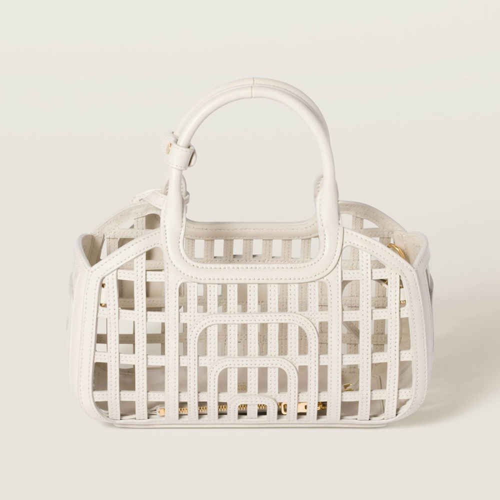 Miu Miu Leather Trimmed Large White Basket Bag-1