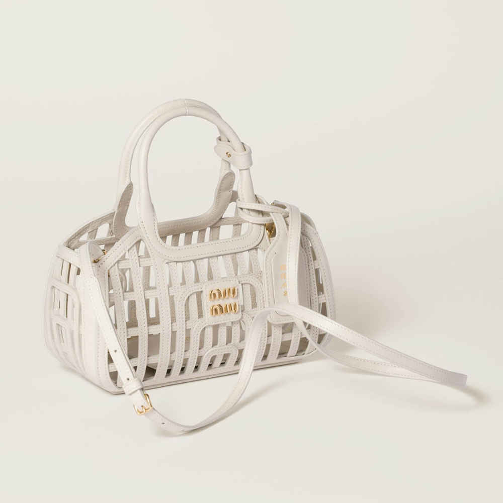 Miu Miu Leather Trimmed Large White Basket Bag-2