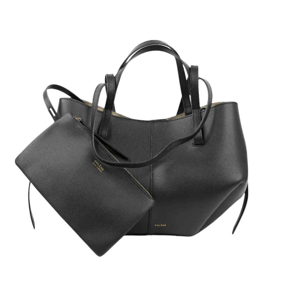 Polene Grained Black Leather Tote Bag-thumb-1