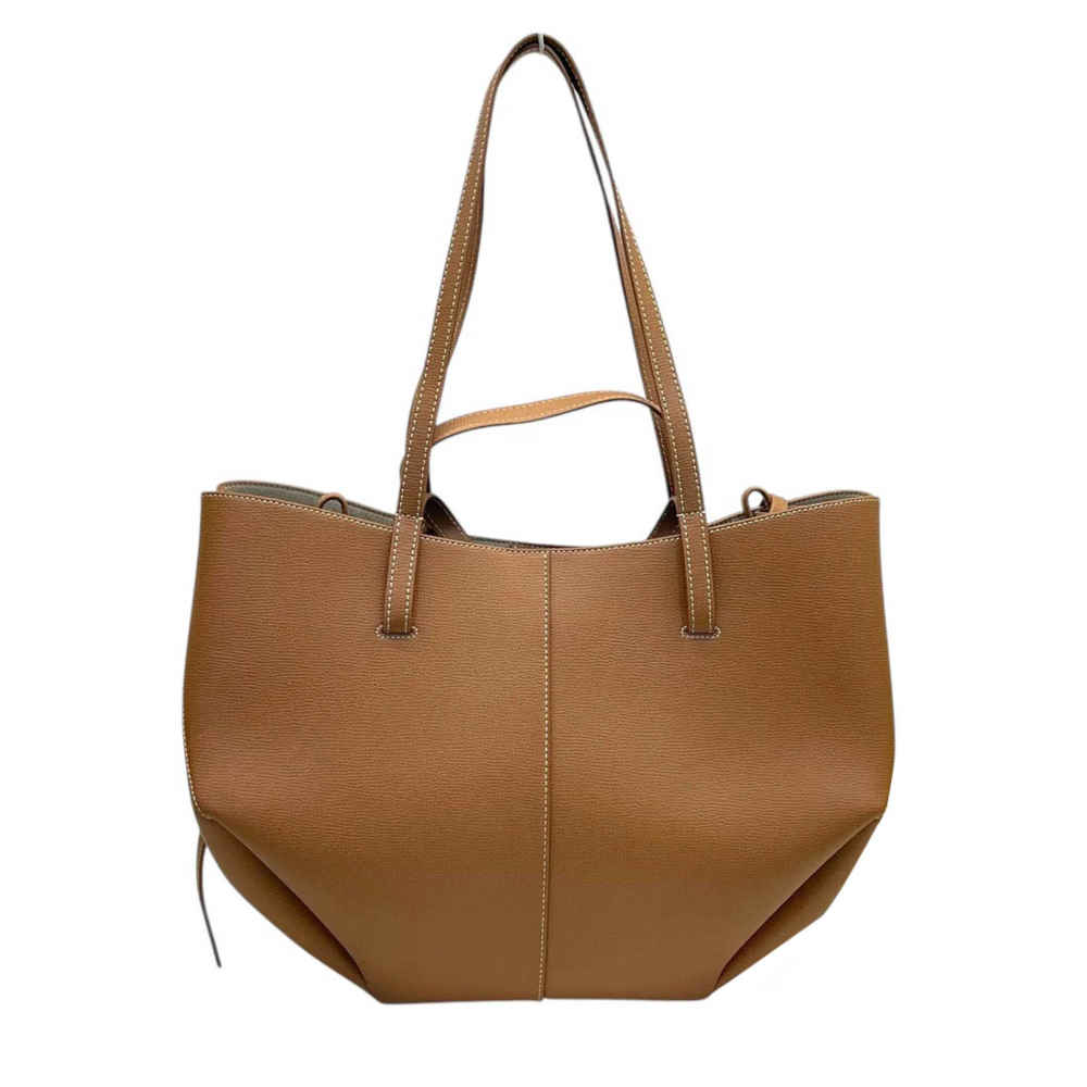 Polene Grained Brown Leather Tote Bag-1