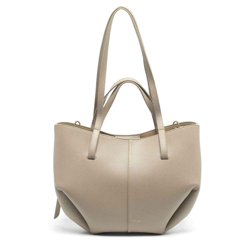 Polene Grained Beige Leather Tote Bag-thumb-2
